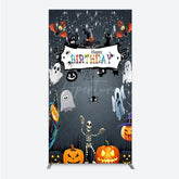 Aperturee - Aperturee Spooky Halloween Birthday Rectangle Backdrop Cute Ghost Skeleton and Pumpkin A Little Boo is Due Party Decor